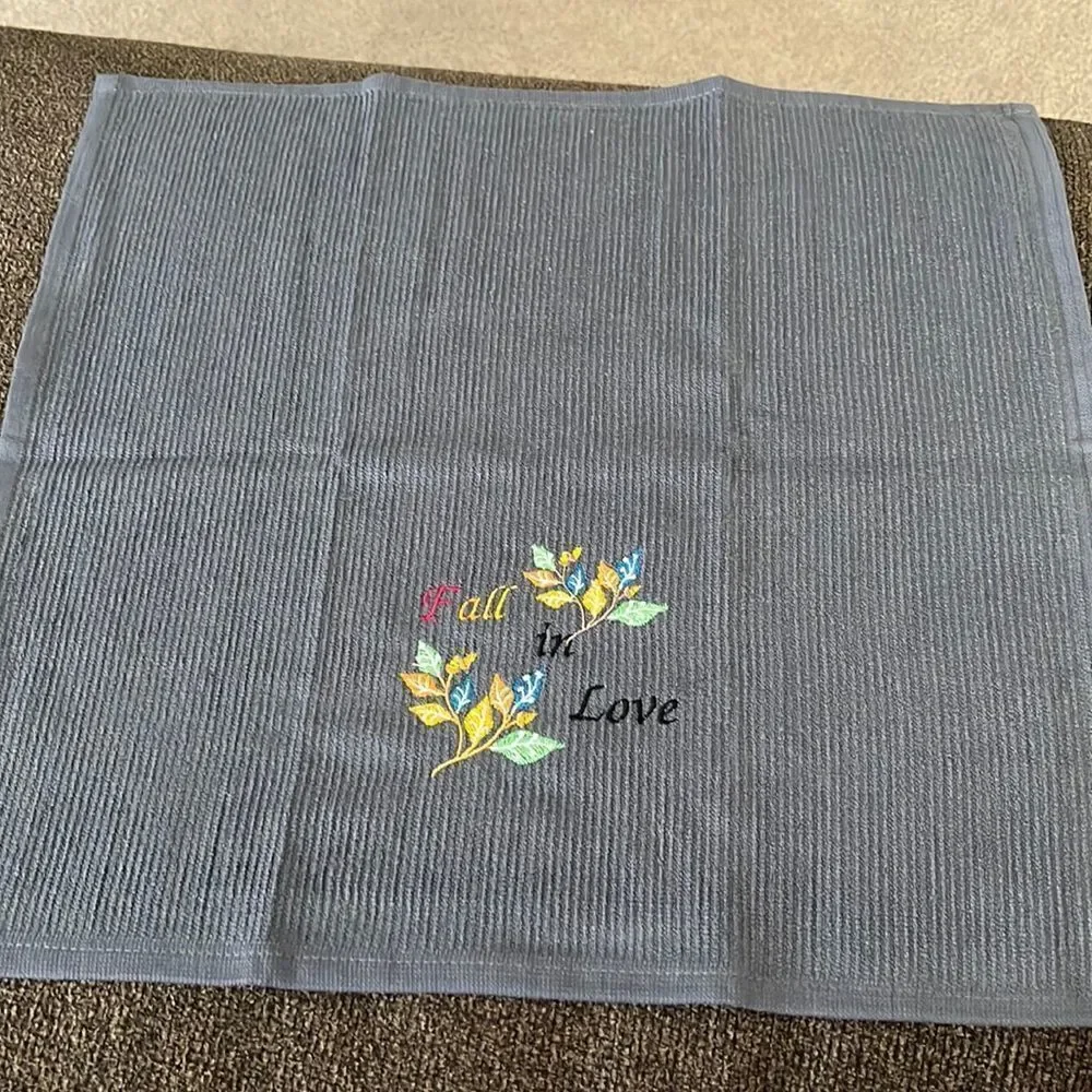 Custom Embroidered Gray Cotton Barmop Towel “Fall in Love”- flaws